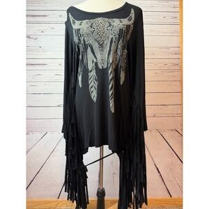 Vocal USA Tunic Top size XL Extra Large Shirt Blouse Long Fringe Boho Western
